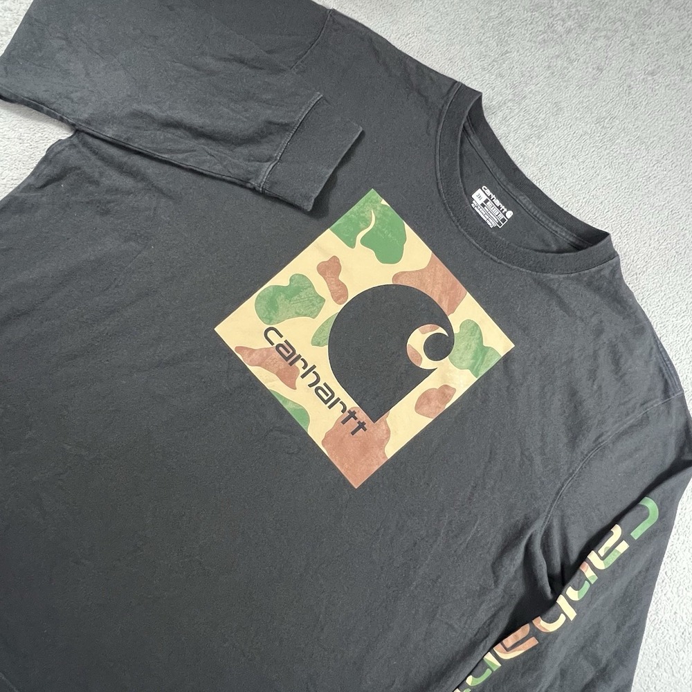 Carhartt Shirt Mens 3XL Black Camo Logo Graphic Long Sleeve Relaxed Fit Workwear